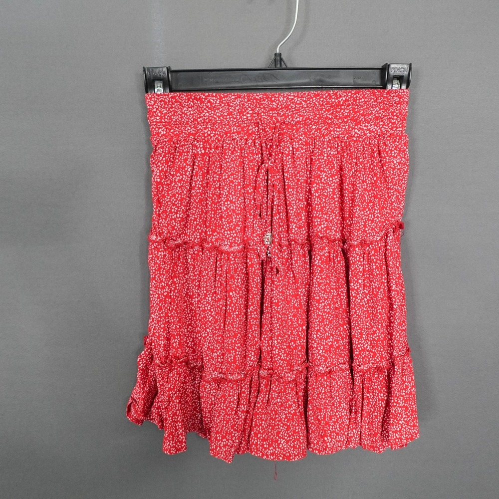 Princess Polly Mini Skirt 2 Red Floral Flounce Tiered Country Cottage Western